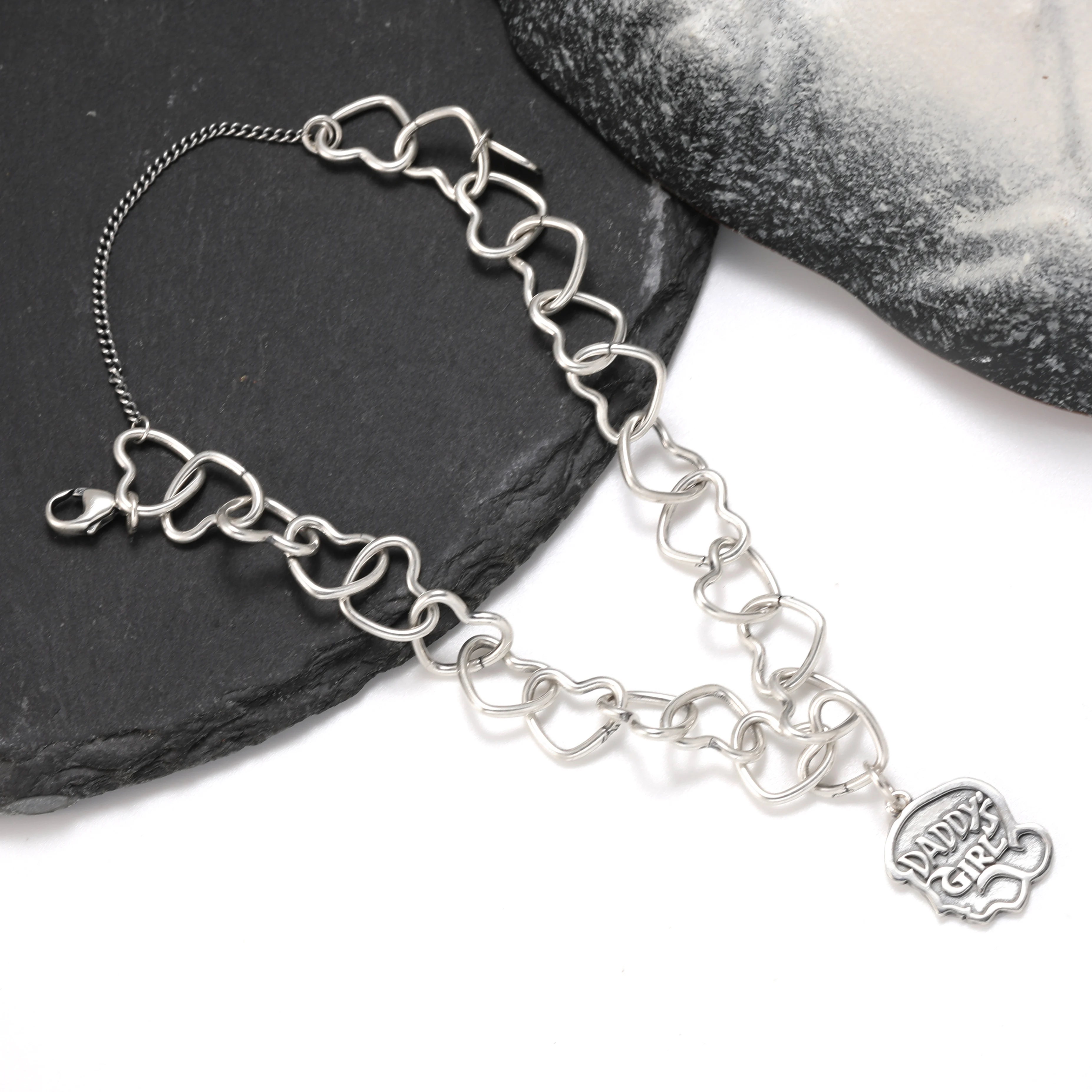 

Genuine 925 sterling silver Connected Hearts Charm Bracelet DIY "Daddy's girl" Pendant