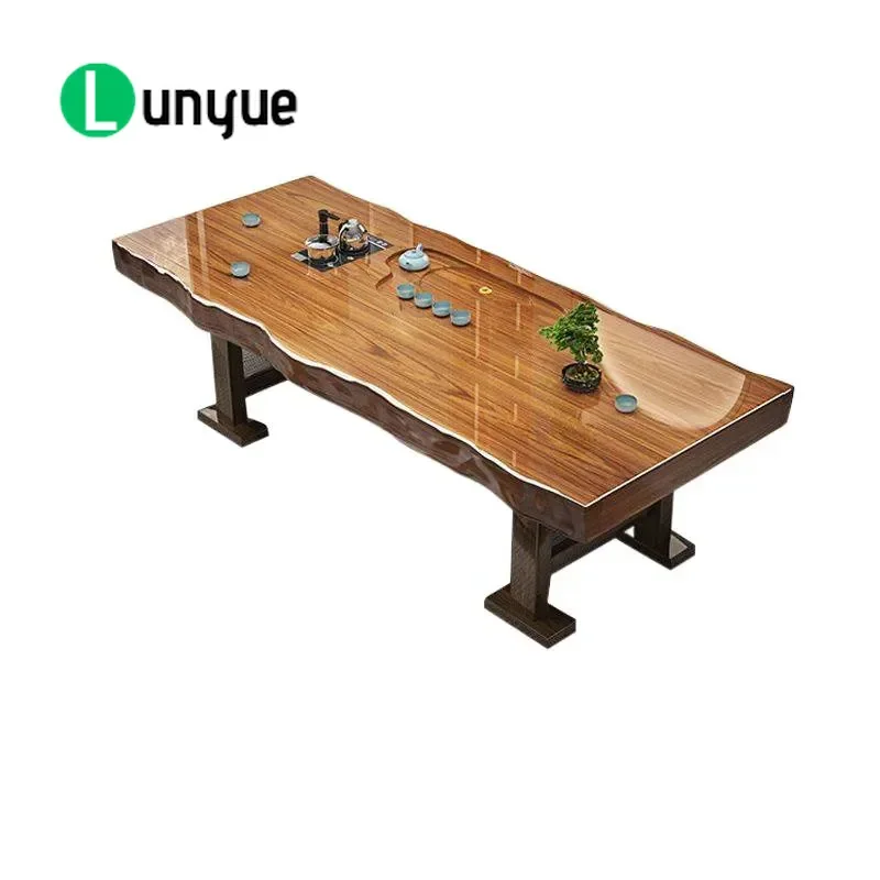 Solid Wood Tea Table and Chair Set New Chinese Style Whole Board Tea Brewing Desk for Office Home Furniture Durable Elegant