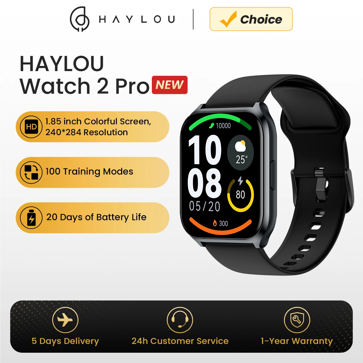 ساعة HAYLOU Watch 2 Pro (LS02 Pro) الذكية بشاشة 1.85 بوصة عرض كبيرة 100+ أوضاع للتمرين لمراقبة معدل ضربات القلب ساعة ذكية للرجال