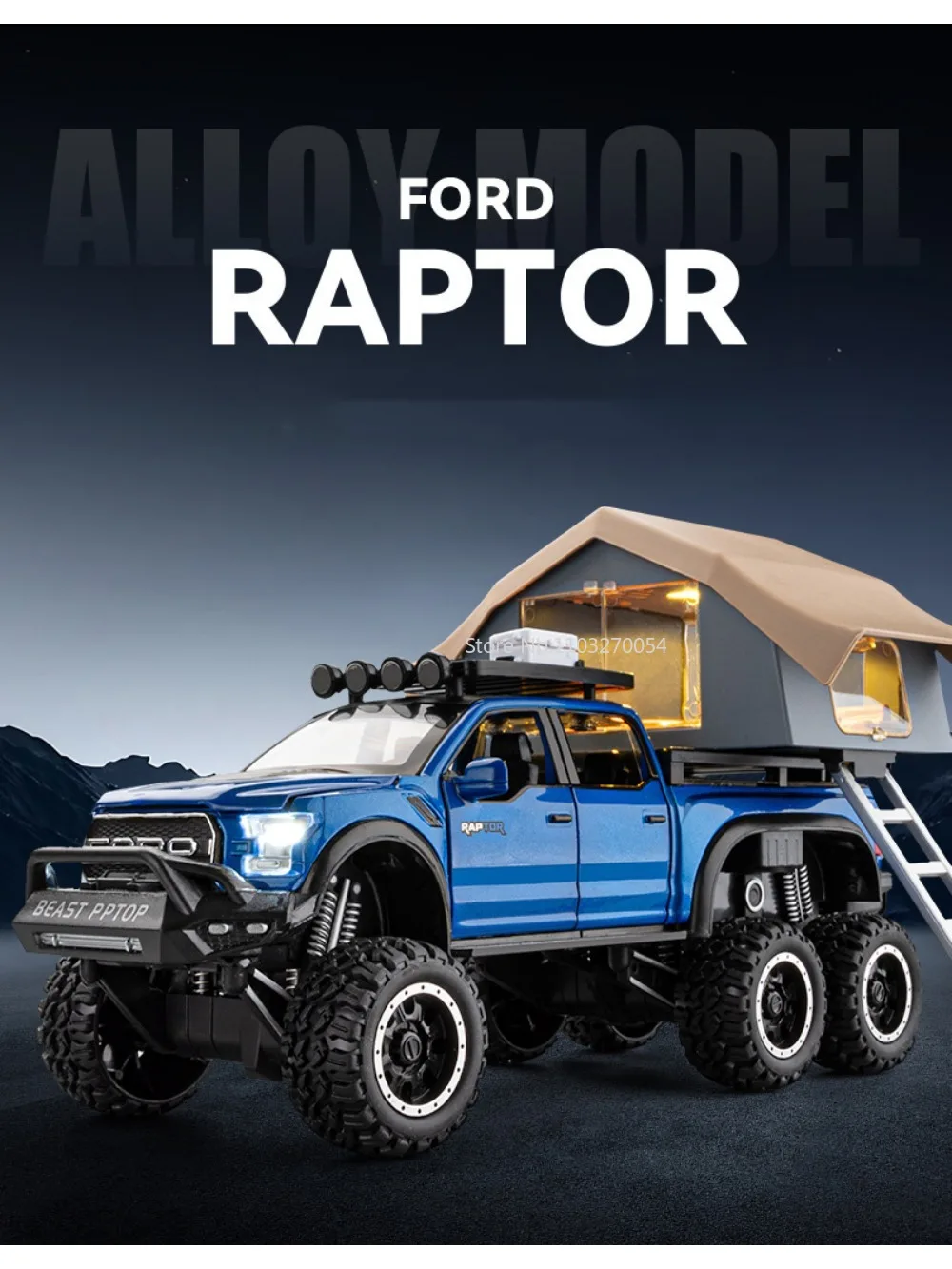 1/24 F150 Raptor Model Cars Toy Die Cast Alloy RV 6 Door Cab Be Opened Sound Light Pull Back Camping Vehicle Gifts for Boys