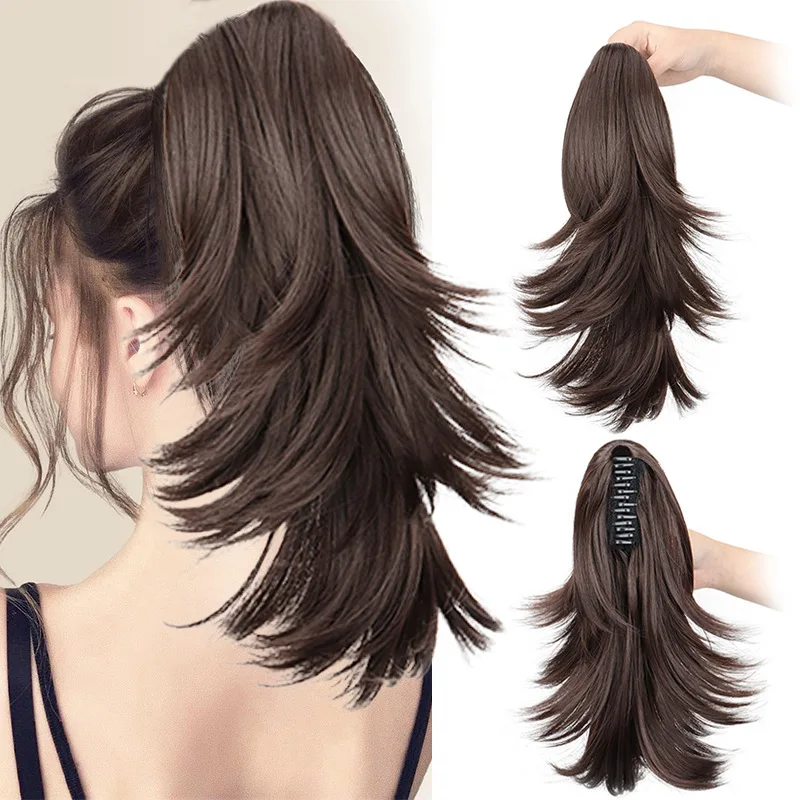 Extension de queue de cheval à pince à griffes superposées, cheveux synthétiques ondulés bouclés avec fibre haute température pour femmes, facile à utiliser