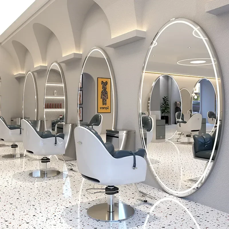 

-For Best selling modern oval hairdressing mirror station has LED lamp gold-plated and silver-plated color options for barber