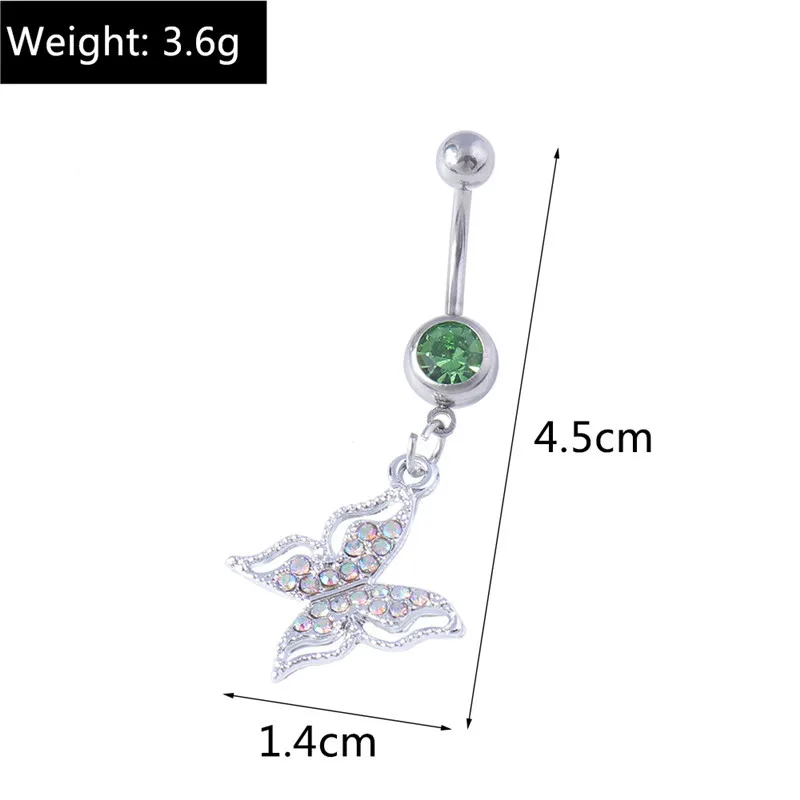 Aihua Kristall-Schmetterling-Nabelring für Damen, Piercing, Ombligo, Bauchnabelring aus Chirurgenstahl, sexy Körperschmuck – Detail 6