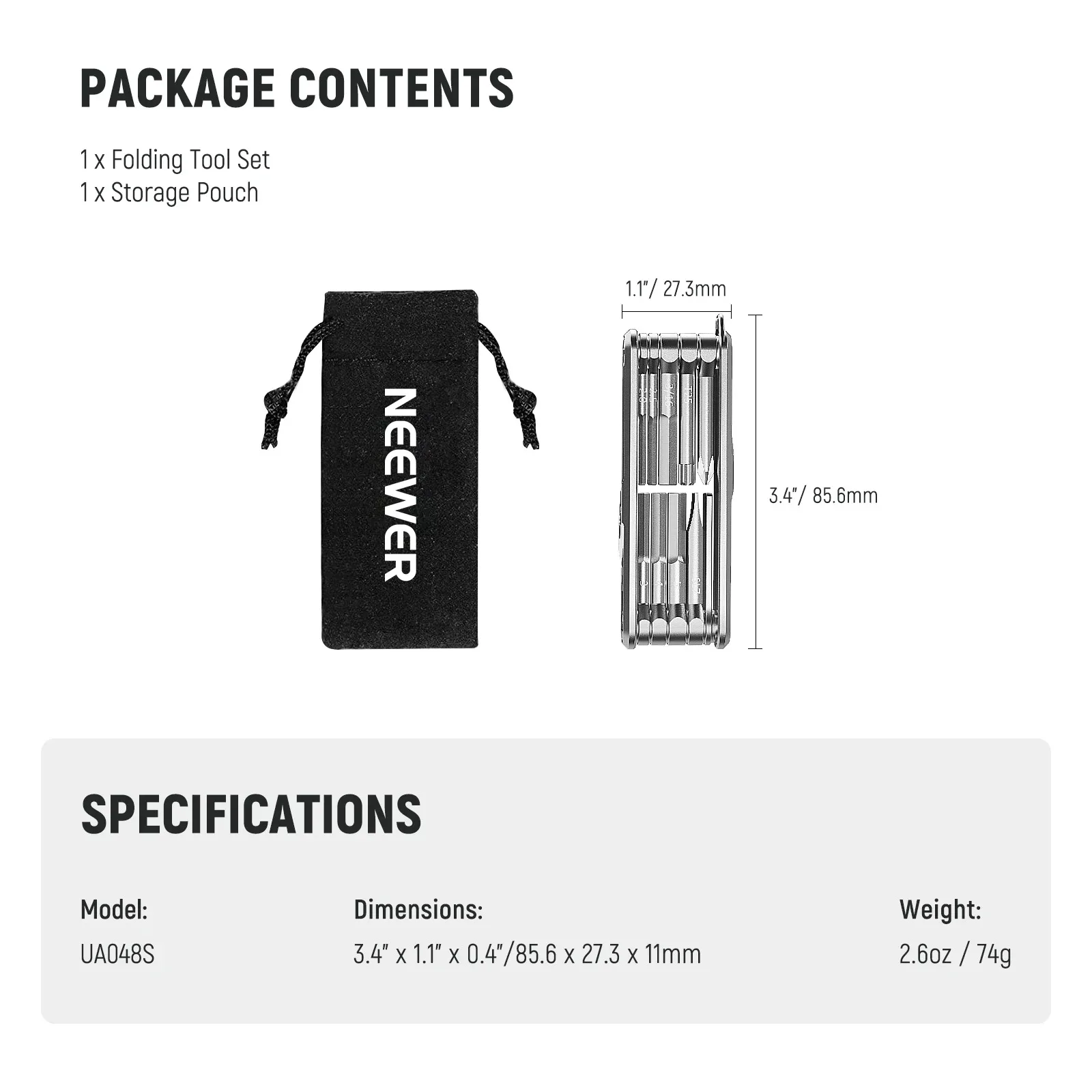 NEEWER 10 in 1 Folding Screwdrivers Tool Set Pocket Tool Compatible with Camera Cage Rig Top Handle Tripod QR Plate