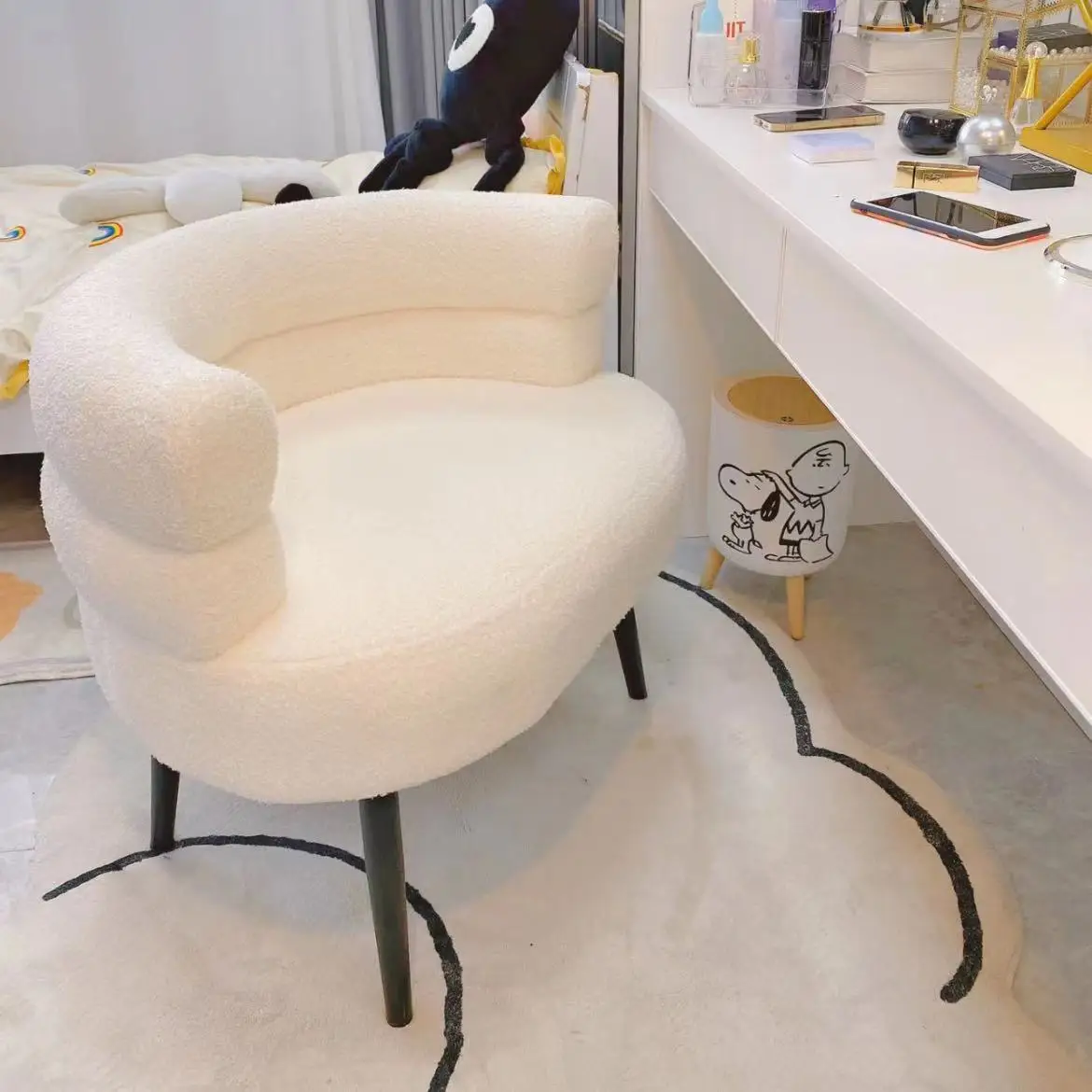 Sillas de terciopelo de cordero para sala de estar, sillón moderno, tumbonas, silla relajante para el hogar, tocador, silla de vestidor