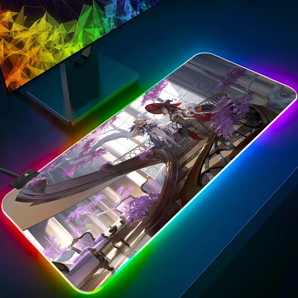 Fischl Genshin ImpactRGB Pc Gamer Keyboard Mouse Pad Mousepad LED Glowing Mouse Mats Rubber Gaming Computer Mausepad