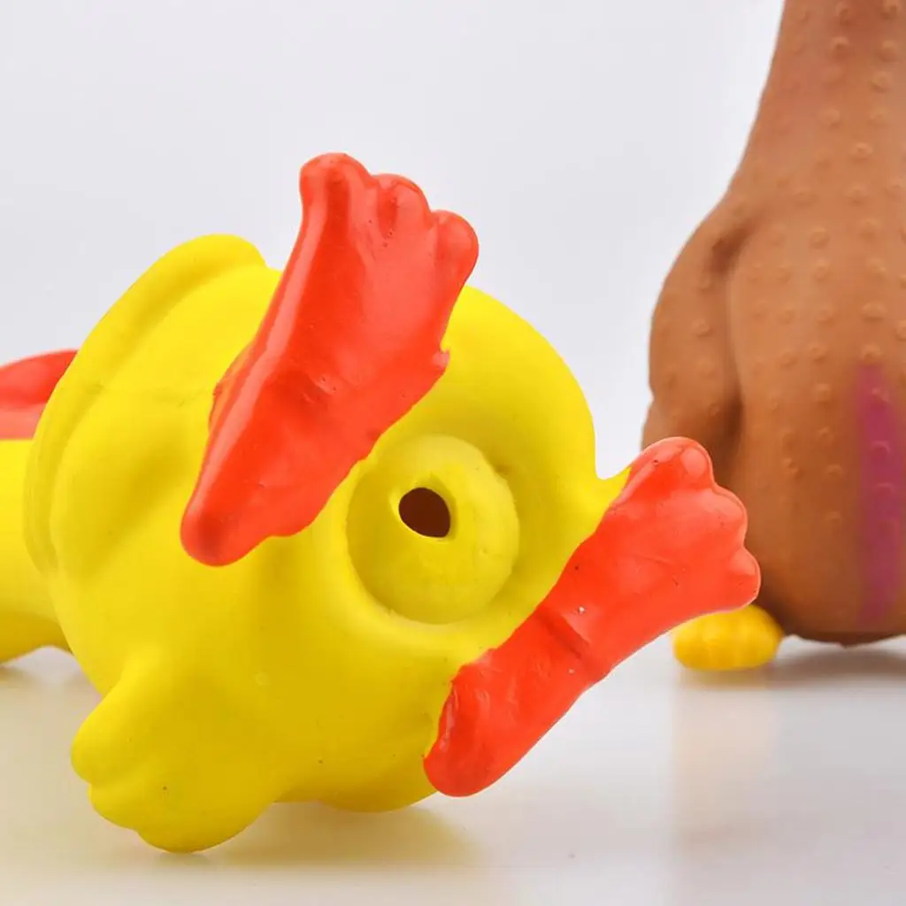 2Pcs Rubber Chicken Screaming Shrilling Puppy Chewing Yellow Brown