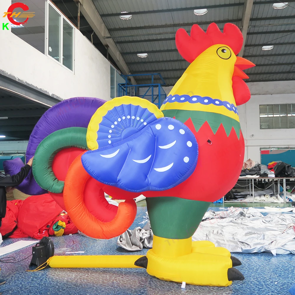 

Free Door Shipping 4mH Colorful Giant Inflatable Chicken Model Big Rooster Animal Ground Balloon for Advertising Decoration