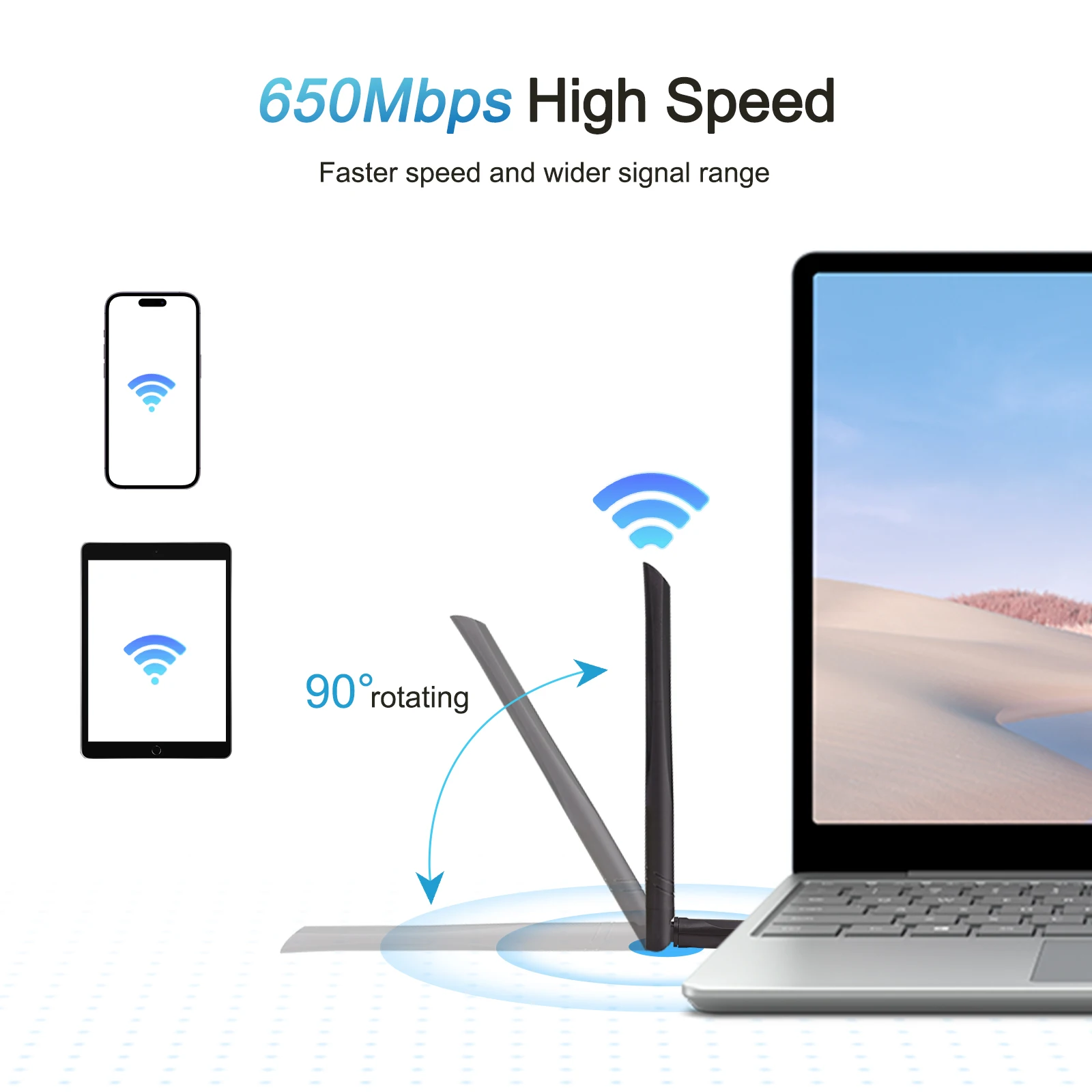 USB WiFi Adapter，AC650Mbps Dual Band Wireless Network Adapter for PC，Supports Windows XP/7/8/10/11/Linux/Mac os 10.9-10.15