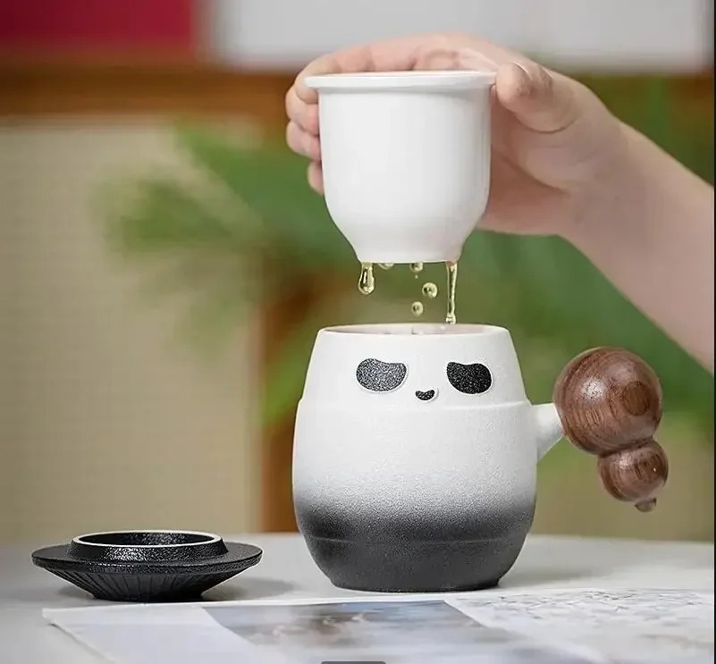 

Panda Ceramic Teapot with Tea Drain Filter Mug Set with Lid Tea Water Separator Teaware Tea Making Utensils Tools Tea Supplies