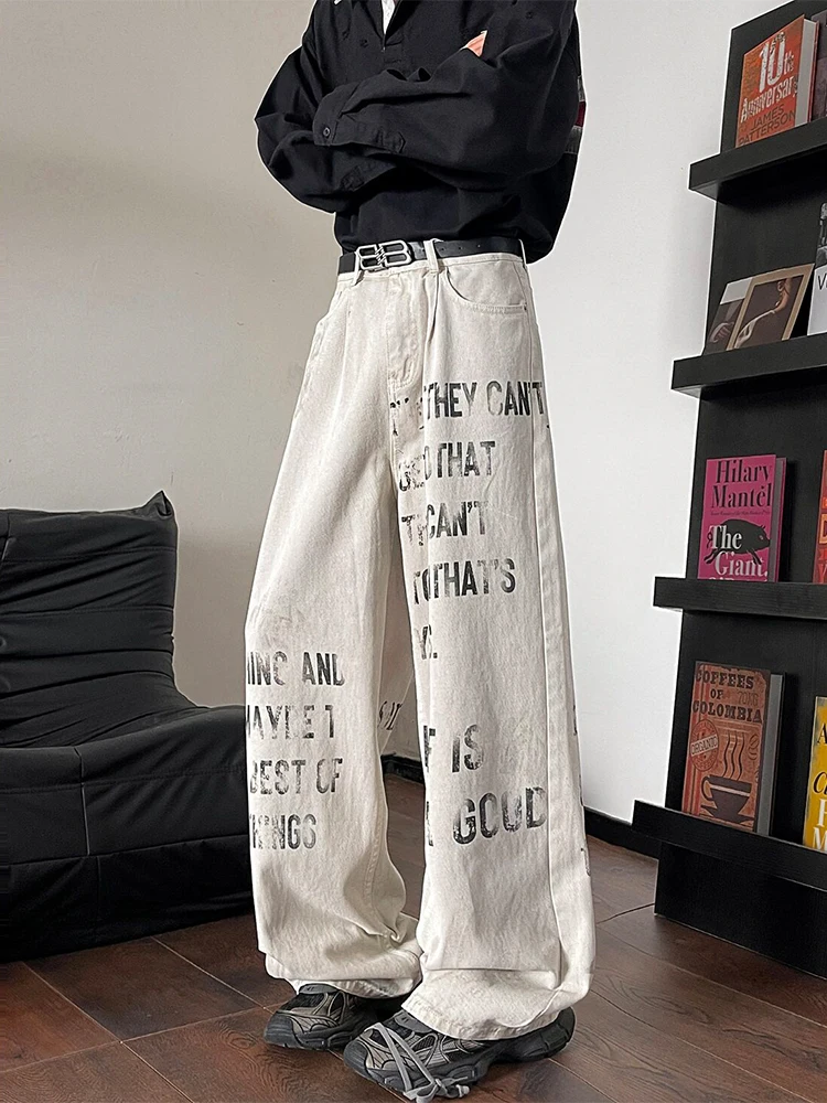 

American fiti Wide Leg Jeans Men's Loose Straight Cut Trousers Spring Trendy High Street Loose Knife Jeans