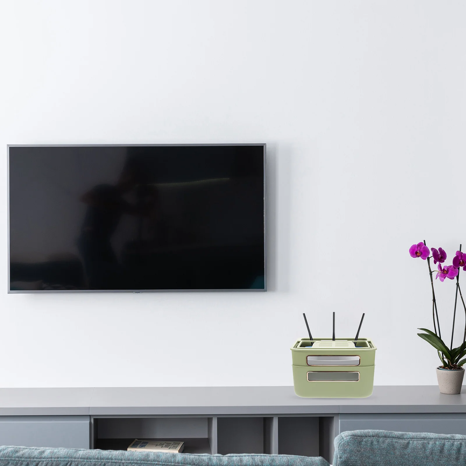 صندوق تخزين جهاز التوجيه، حامل قطاع الطاقة القابل للتكديس، صندوق منظم الكابلات، قابل للإزالة، سهل التنظيف، إدارة الحبل، حقيبة تخزين جيدة التهوية