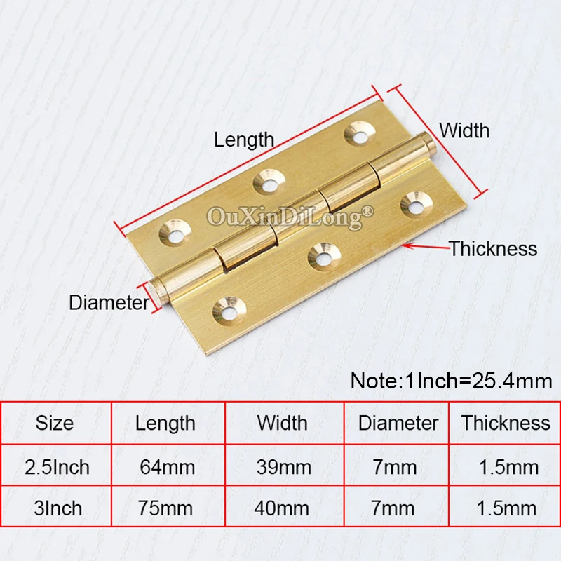 10PCS Solid Brass Hinged Furniture Hinges Cupboard Wardrobe Bookcase Kitchen Cabinet Door Hinges Wood Case Box Hinges+Screws