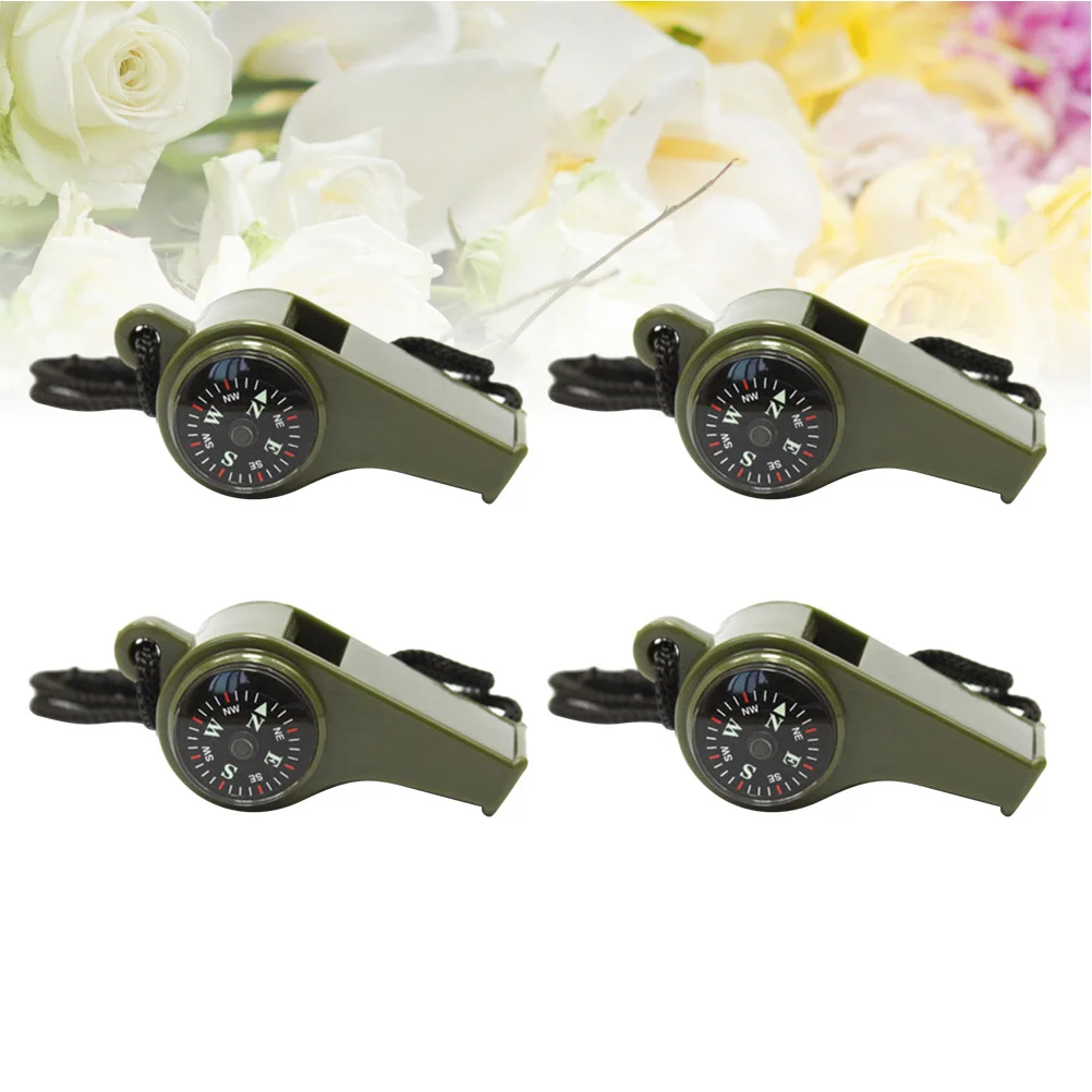 4 قطعة 3 في 1 متعددة الوظائف عالية ديسيبل صفارة إنقاذ مع البوصلة ميزان الحرارة للتخييم في الهواء الطلق التنزه إشارة الطوارئ #3