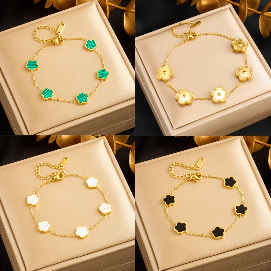 DIEYURO 316L Stainless Steel Five Leaf Flower Necklace Bracelet Earrings For Women New Trendy High-Quality Clover Jewelry Set