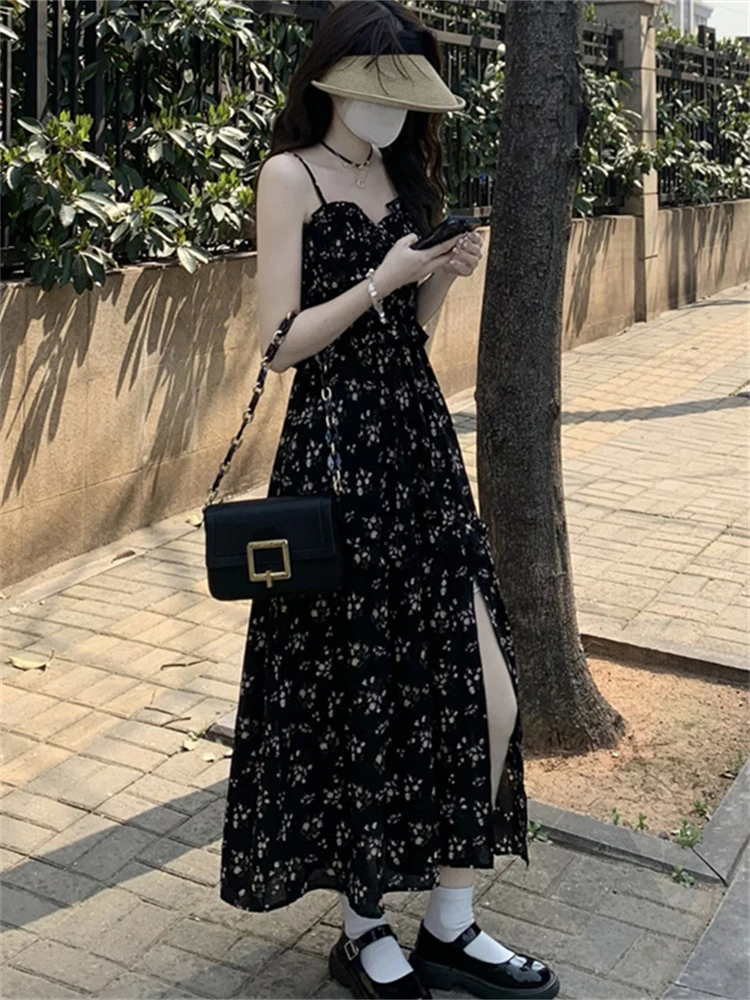 Bla Floral a-ligne ter Dr femmes printemps été automne taille haute minceur fendu Ele longue Dr jupe Midi