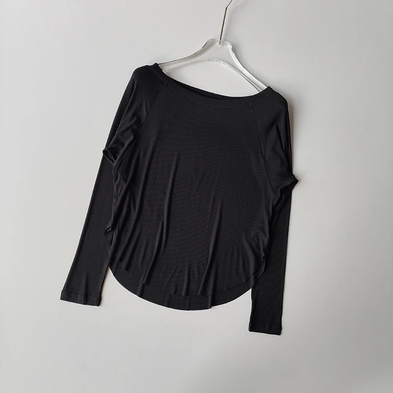 Geripptes Modal-Oberteil für Herbst und Winter, langärmeliges Outdoor-Sport-Top für Damen, locker geschnittenes, schlankmachendes Yoga-Outfit, T-Shirt, Überziehshirt – Detail 4