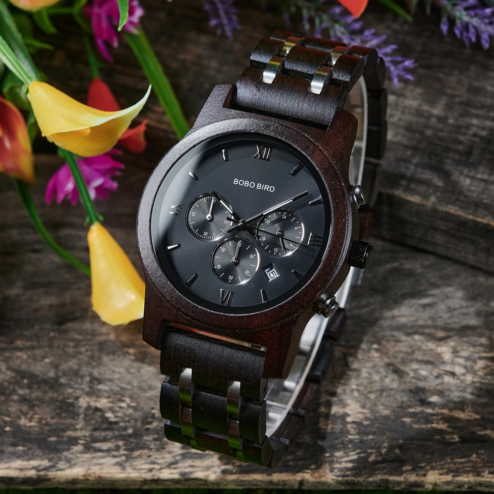 BOBO BIRD Wooden Men Watch relogio masculino Quartz Watches Timepieces in Wooden Gift Box Drop Ship