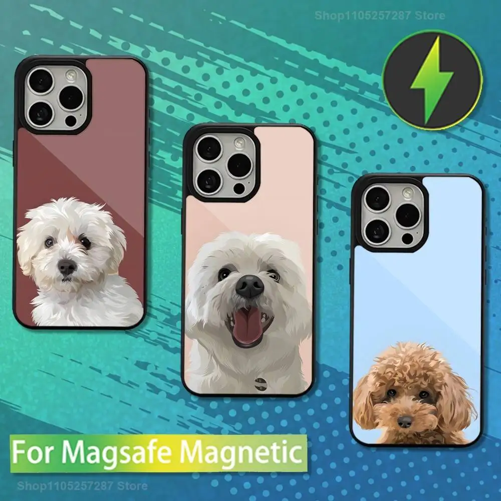 

Cute Maltese Dog Cartoon Phone Case For iPhone Mini,13,15,Pro,Max,For Magsafe,17,14,Plus,12,11,16,Magnetic Wireless Charging