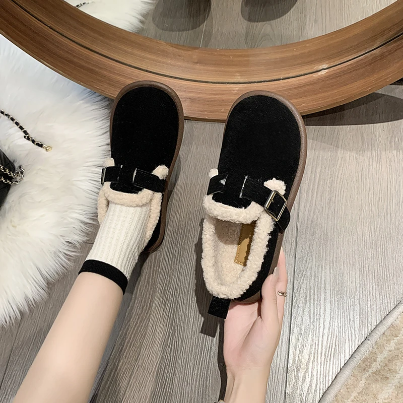 CRLAYDK 2024 Winter New in Women\'s Slip On Shoes Warm Plush Fur Lined Indoor & Outdoor Moccasin Flats Comfort Loafers Mules