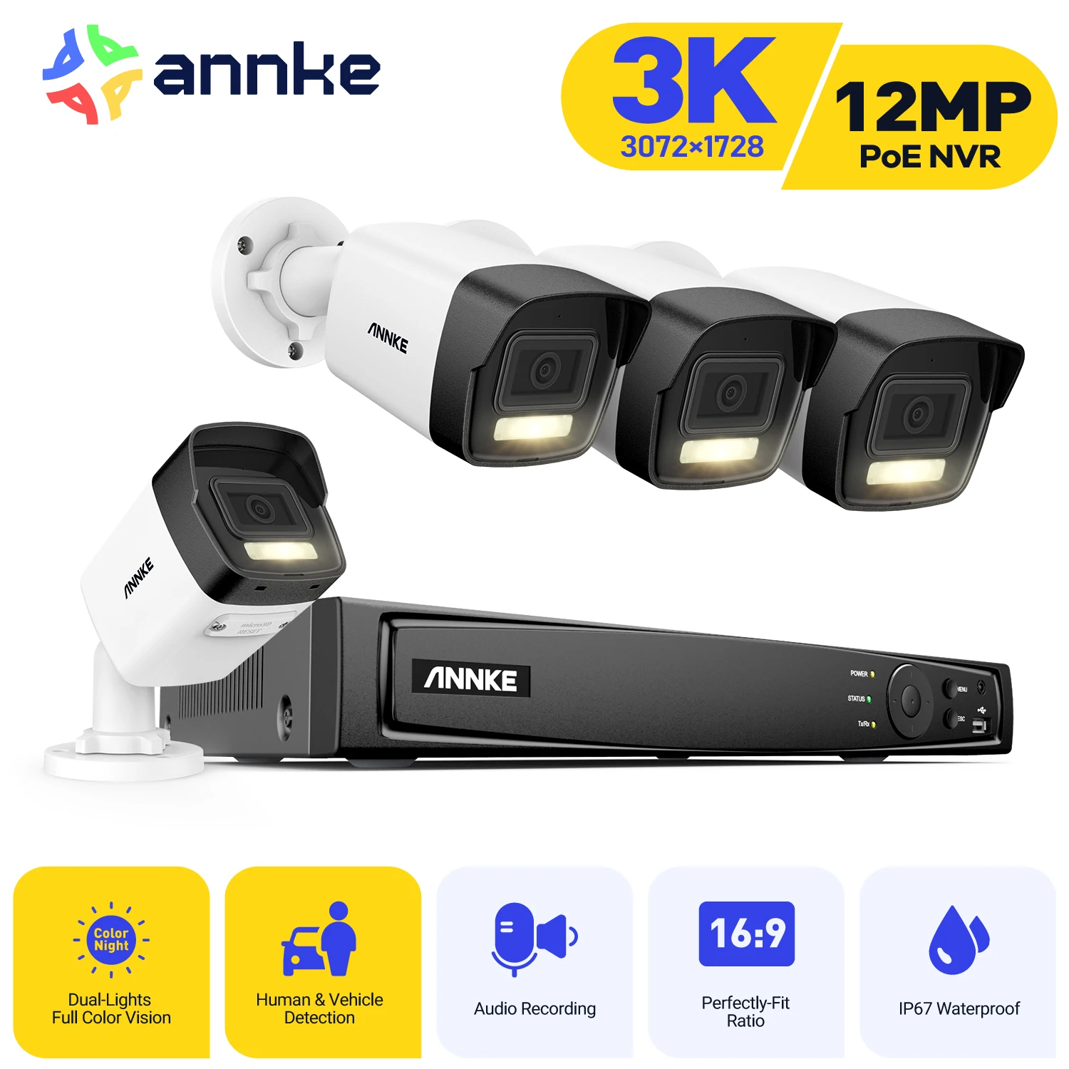 ANNKE 12MP 4K Ultra HD PoE 8CH NVR Video CCTV Surveillance Kit IR Night Vision IP67 Security Camera Motion Detection Remote View