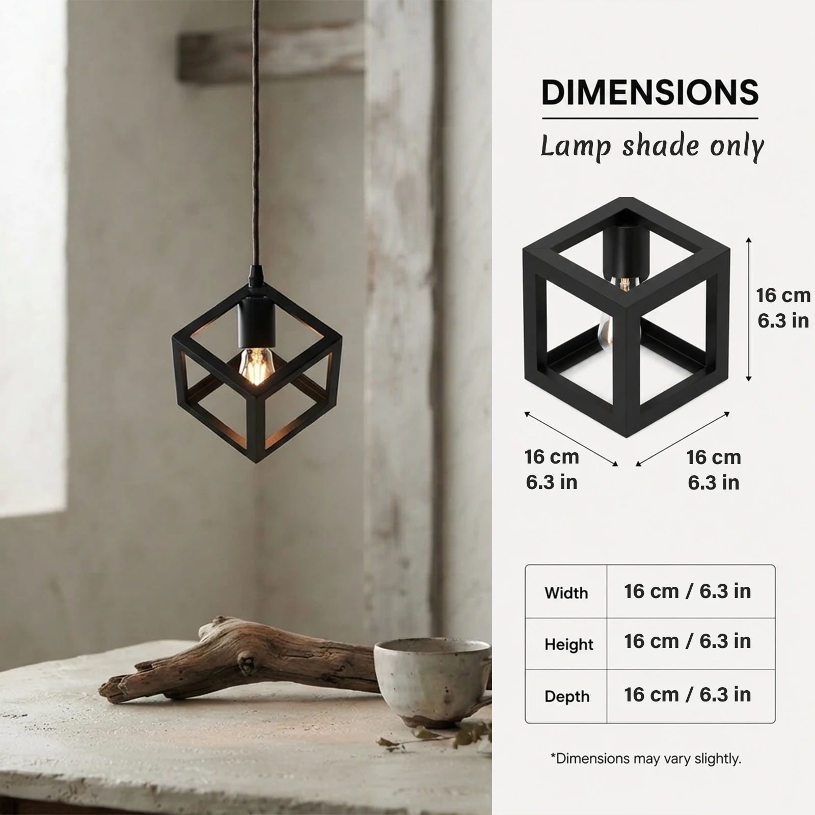 Black Metal Cube Lamp Shade, Square Geometric Frame for Pendant Table Wall Lamp Replacement