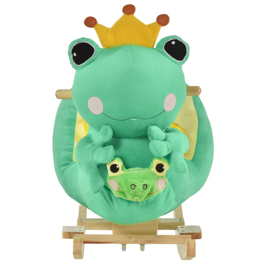 Kids Ride-On Rocking Horse Toy Frog Style Rocker with Fun Music, Seat Belt & Soft Plush Fabric Hand Puppet for Children 18-36