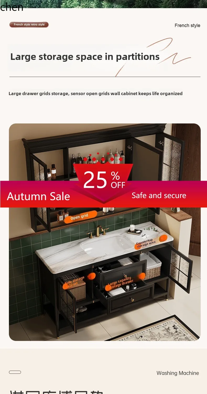 

oak floor-to-ceiling American bathroom cabinet combination bathroom wash basin cabinet French retro bathroom