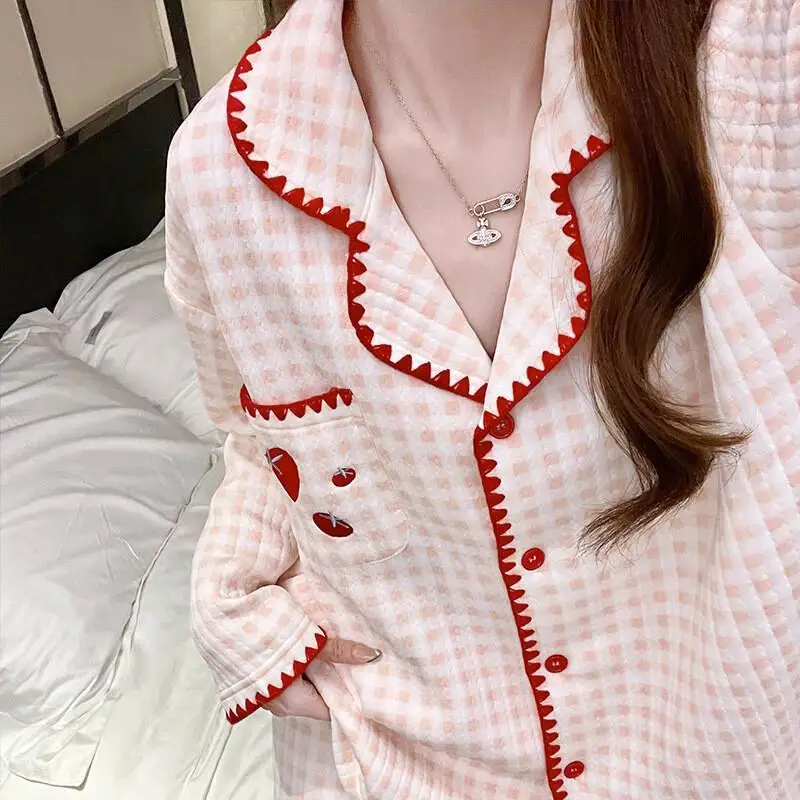 

Милый весенне-осенний комплект домашней одежды для девочек из воздушного хлопка и сэндвич-хлопка для девочек, модный домашний сексуальный пижамный комплект, новый стиль