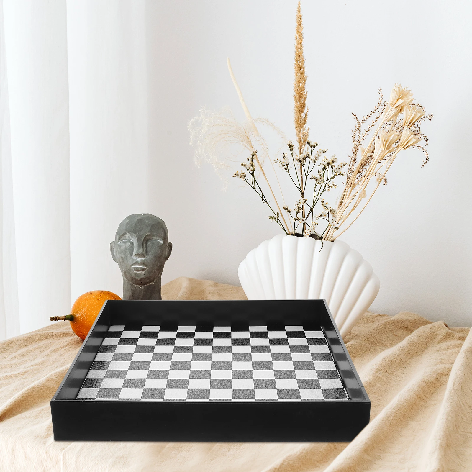 

Stylish Checkerboard Color Storage Plate for Makeup Trays Vanity Organizer Desktop Tray Holds Perfume Serum Lotion Efficient