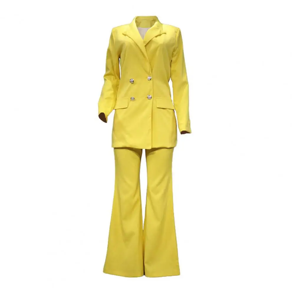 Stylish Women Suit Set Elegant Solid Color Autumn Winter Double Breasted Patchwork  Suit Jacket Pants Slim