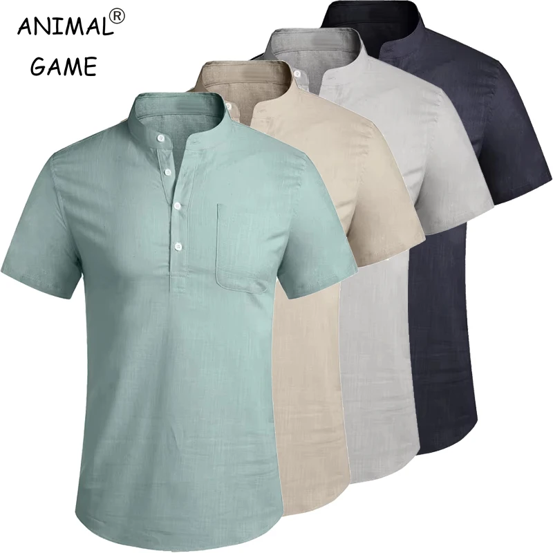 Sommer Herren Kurzarm T Shirts Einfarbig Stehkragen Polo Shirts Trendy Atmungsaktive Lose Jugend Grundlegende Baumwolle Tasche Top