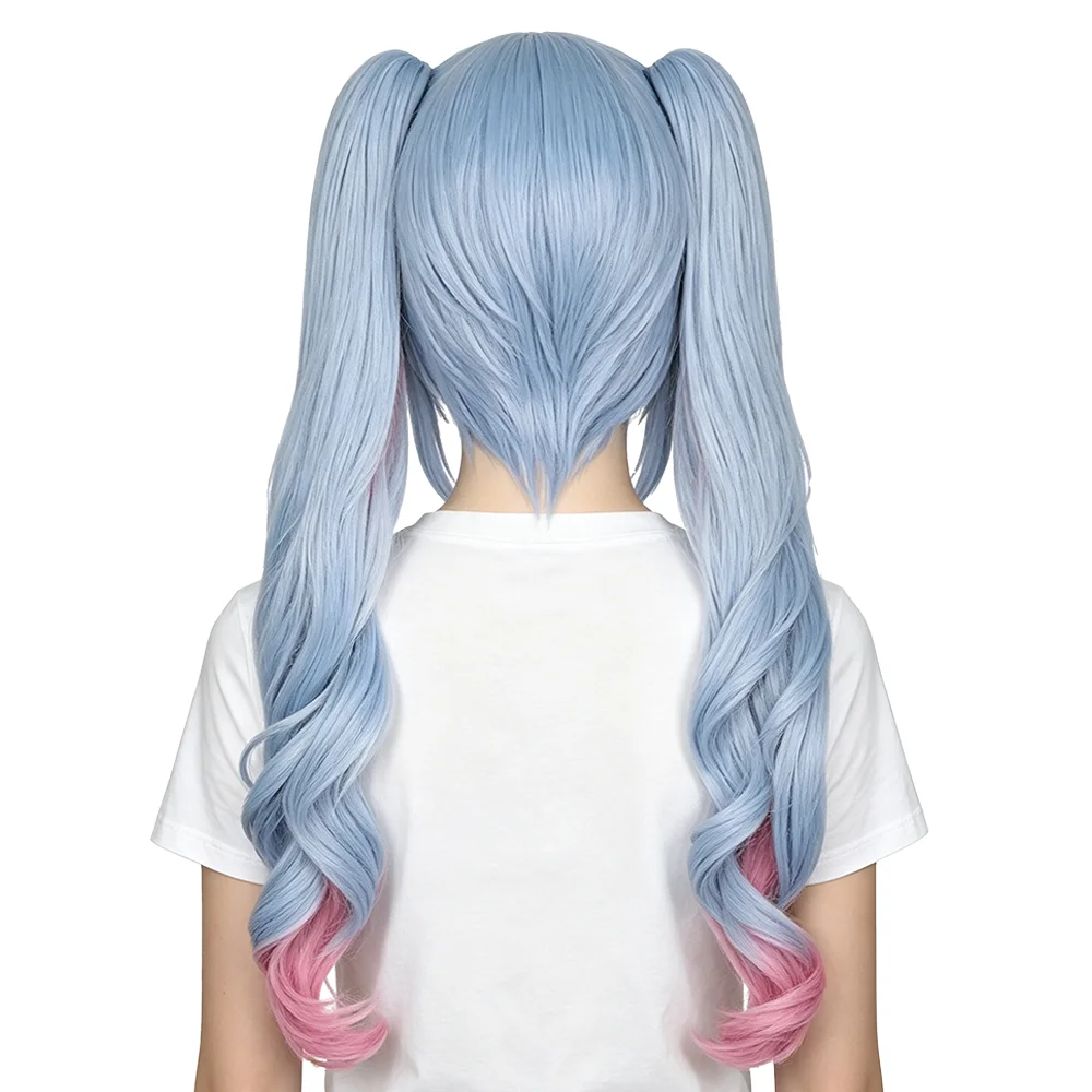 Rabbit Hole Miku Cosplay Wig Detachable Ponytails Blue Pink Gradient Heat Resistant Synthetic Hair For Halloween Comic Con Party