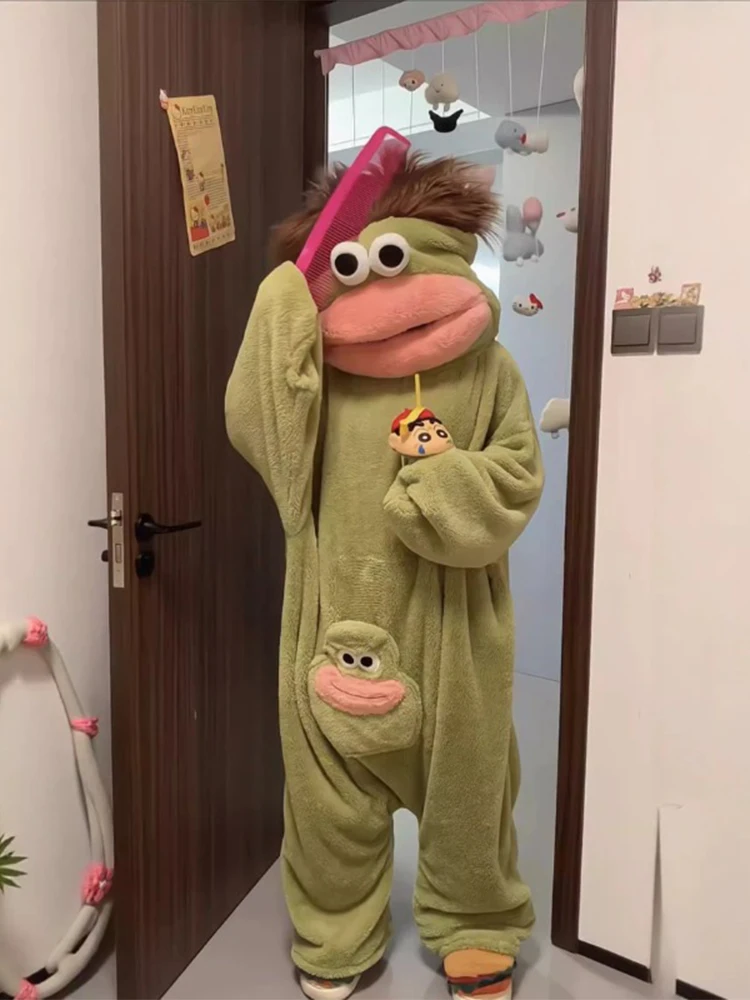 Kinder Jungen Mädchen Lustiger Cartoon Großmaul-Monster Onesie Schlafanzug Herbst Winter Dick Warm Korallenfleece Hauskleidung Halloween-Kostüme