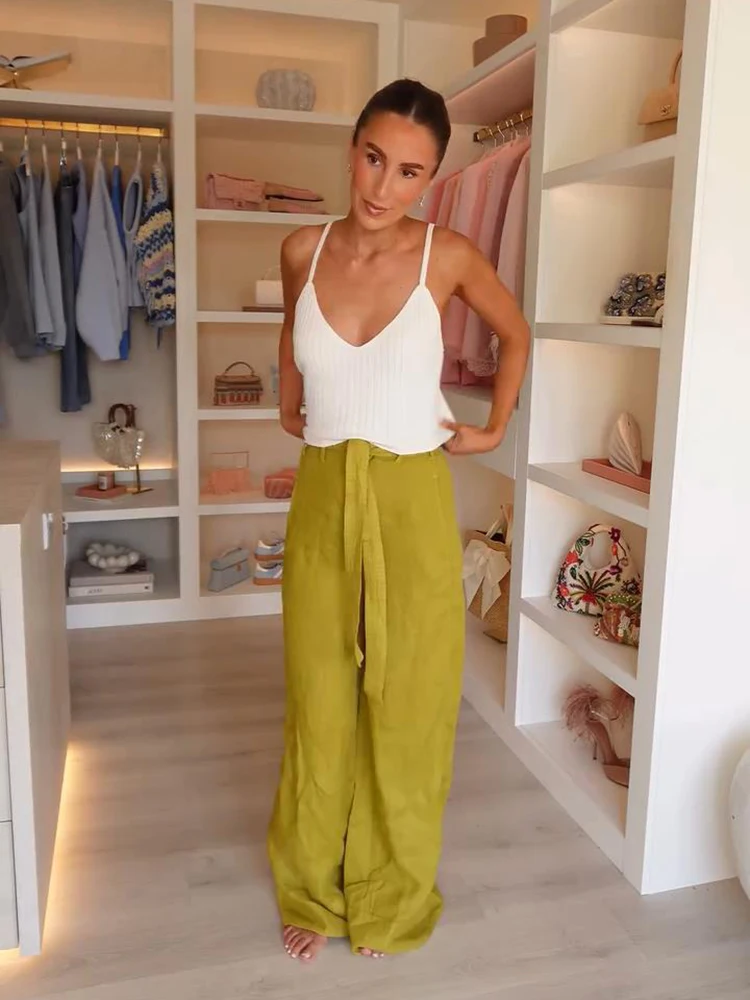 Solide High-Waist-Hose mit Schnürung für Damen, Streetwear-Stil mit Gürtel, Reißverschlusstaschen, weites Bein, lässige, locker sitzende, gerade Hose – Detail 5