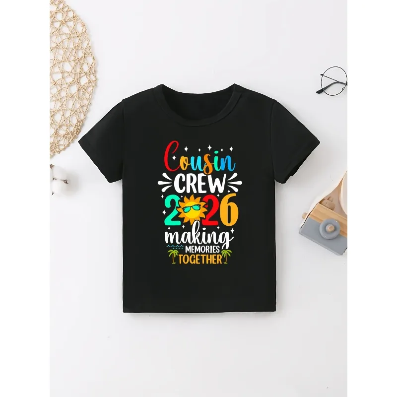 2026 Letter Pattern Pure Cotton Printed Children's T-shirt Summer New Personalized Parent-child Outfit Loose Casual T-shirt