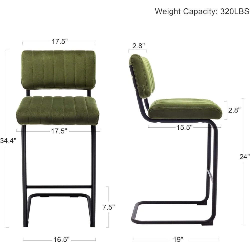 Chaises de bar avec dossier en velours, pieds en métal massif, tabourets de bar pour cuisine, salle à manger, fête, moderne, comptoir recommandé, ensemble de 2