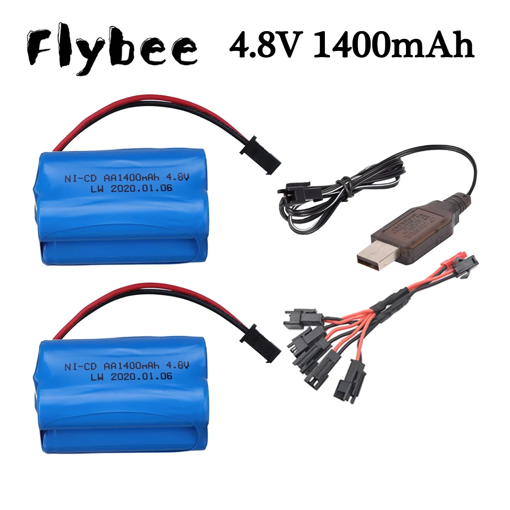 Batería NiCD de 4,8 v y 1400mah, cargador para juguetes Rc, coches, tanques, Robots, barcos, pistolas, Ni-MH, 4 x AA, 4,8 v