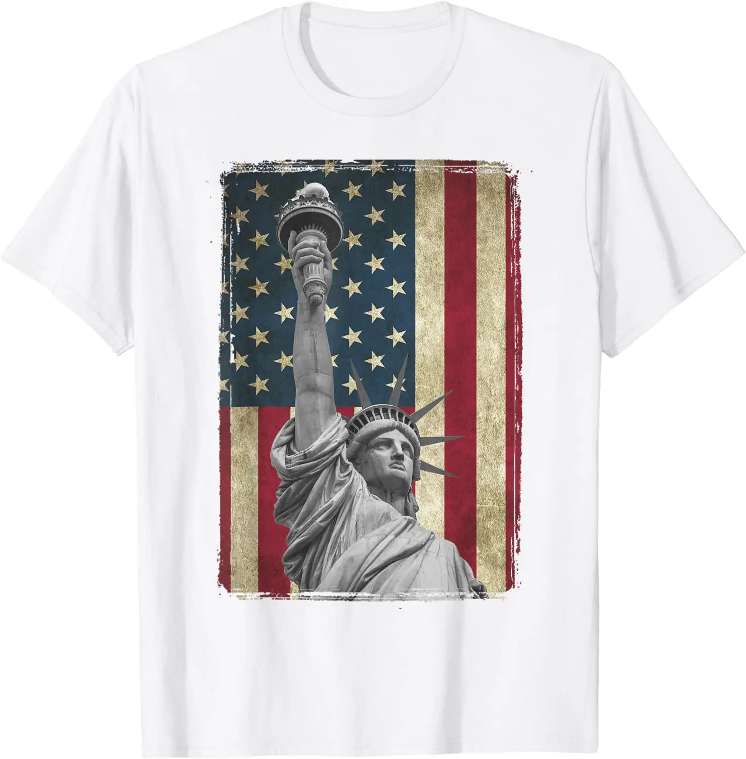 USA American Flag and Statue of Liberty Tee Shirt Casual Cotton Men Clothing Daily Four Seasons Tees Graphic T Shirts