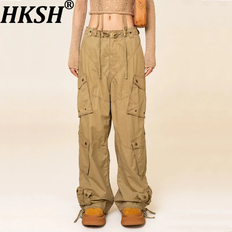 

HKSH Spring Autumn New Women Safari Style Pants Multi-pocket Solid Color Hip Hop Casual Versatile Retro Streetwear Trend HK17849
