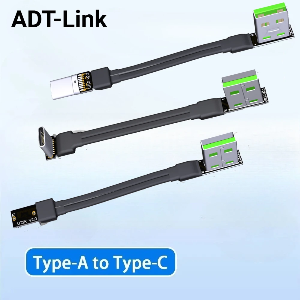 UP Down Angle USB-C Type C Male Elbow 90 Degree to USB 2.0 Male Data Charging Cable USB Type-C Thin Flat Cable 0.1m/0.2m/0.5m/1m