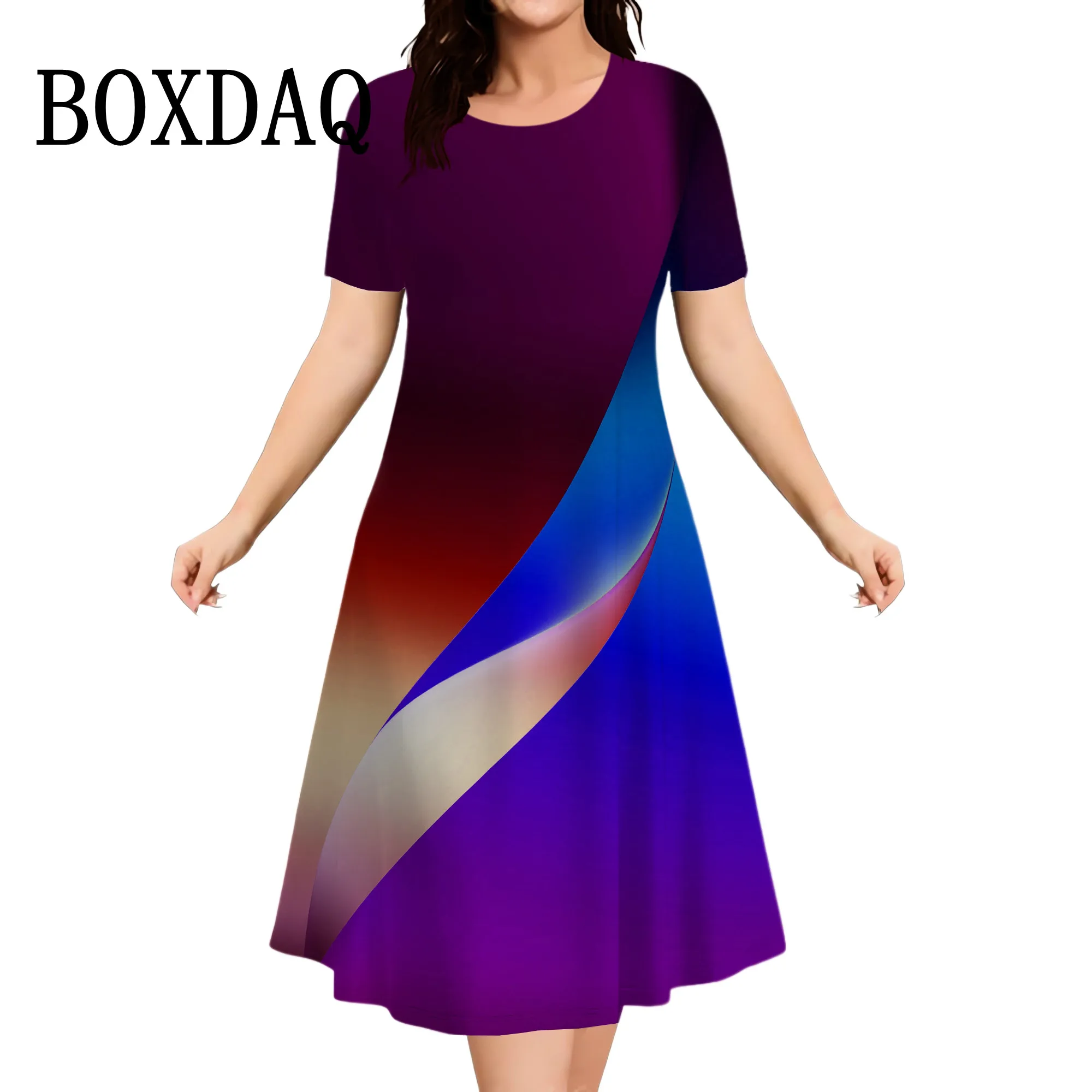 Abito estivo con stampa a righe sfumate Moda elegante abito a maniche corte allentato Abiti da festa da donna Casual Streetwear Taglie forti 9XL