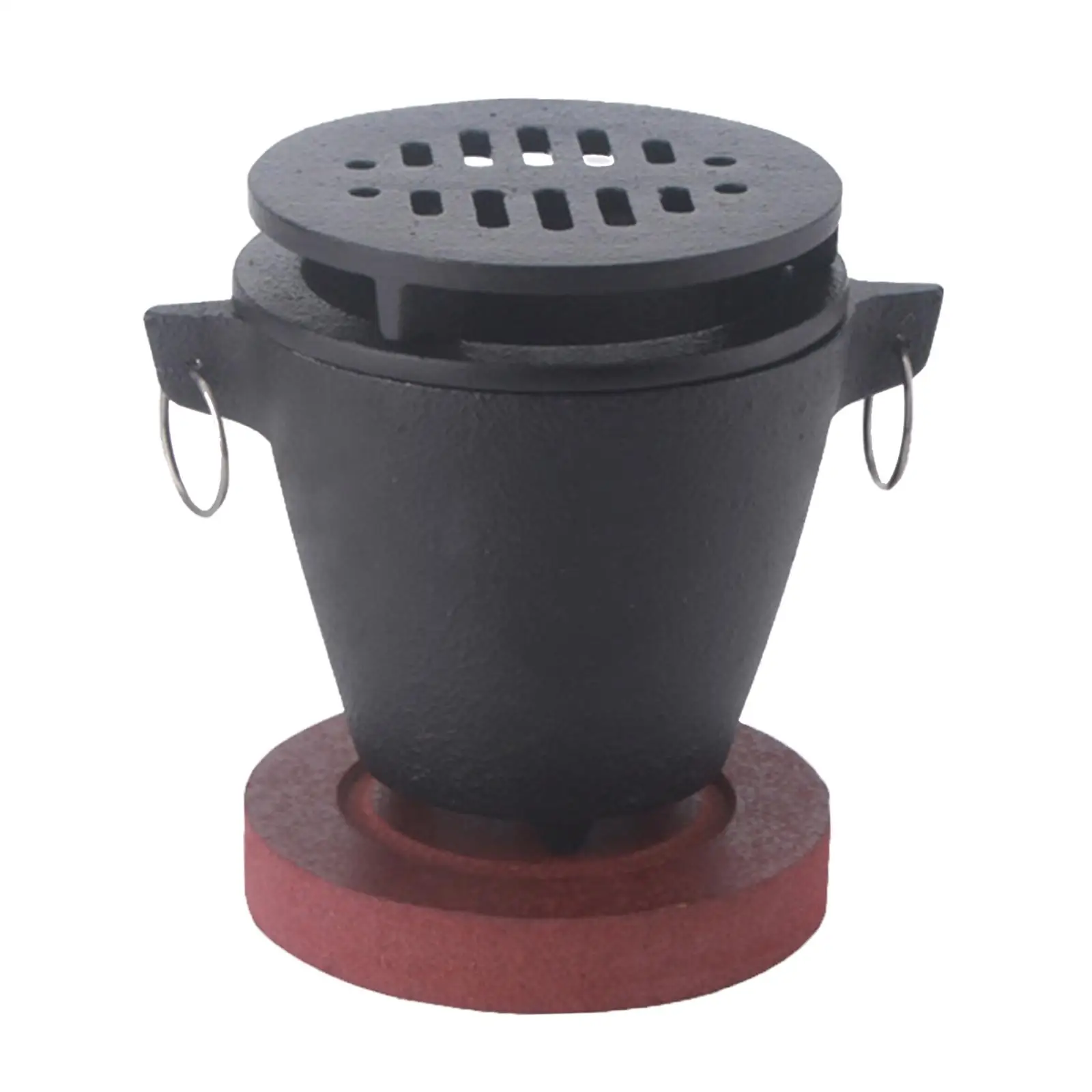 

Cast Iron Hibachi Grill Camping Tabletop Fire with Wooden Base Practical Portable Heating Grill Cooker for Appetizers BBQ