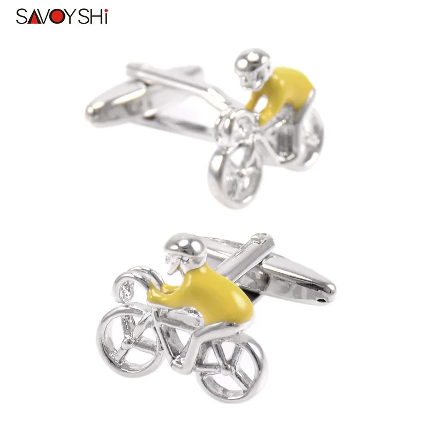 SAVOYSHI Yellow Enamel Bicycle Model Cufflinks For Mens Shirt Cuff Bottons High Quality Novelty Cufflink Fashion Brand Jewelry