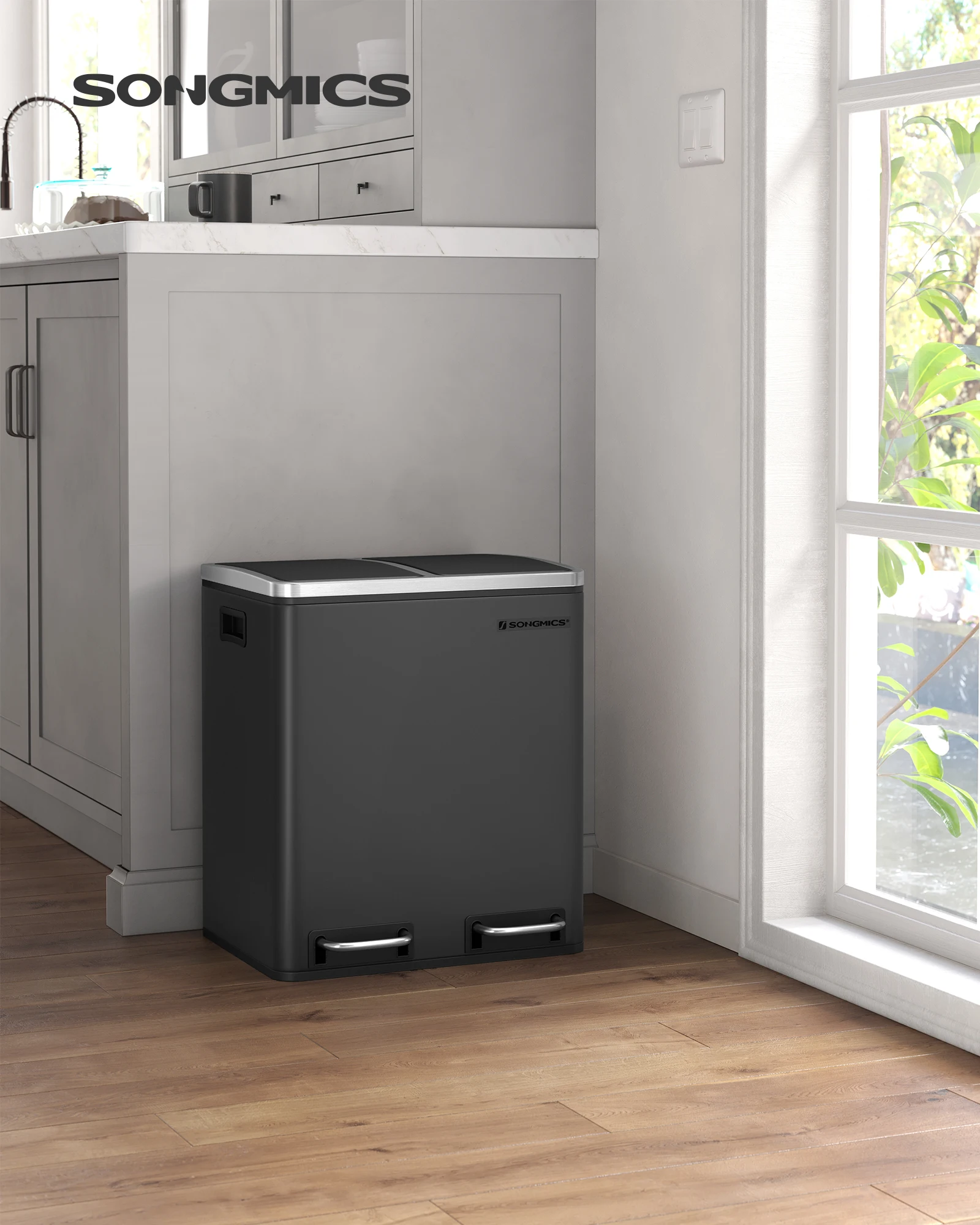 Songmics Prullenbak 30l Ergonomische Stalen Metalen Voetrails