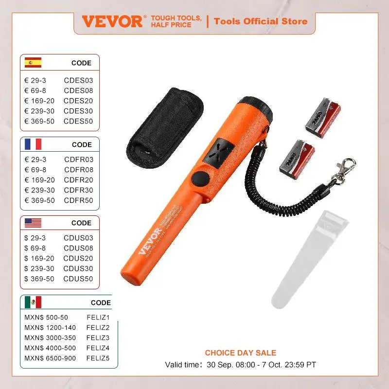 VEVOR Metal Detector Pinpointer IP66/IP68 Waterproof Handheld Pin Pointer Wand 1.96