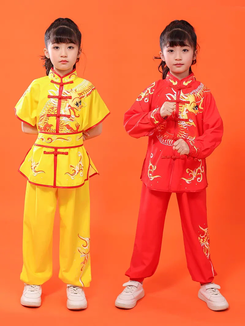 2024 chinese children tai chi wushu clothing martial arts suit kung fu uniform wing chun shaolin dragon print vintage kungfu set