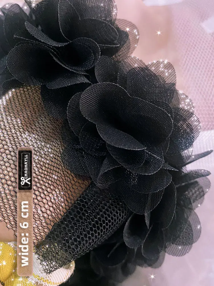 1 jard 6CM szerokości kwiatowy szyfon 3D tiulowa tkanina koronkowa dla wykończenie z frędzlami DIY sukienka na wesele marszczone mankiety sztuka