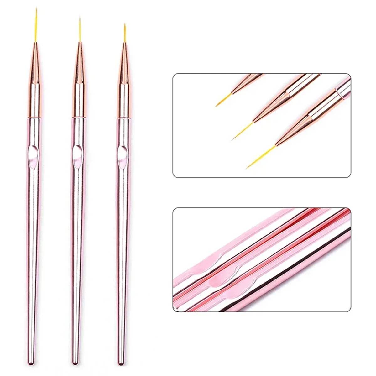 

3Pcs/Set Rose Gold Handle Nail Art Liner Brushes Ultra-thin Long Drawing Pull Line Pen Carving Floral Painting Manicure Tools
