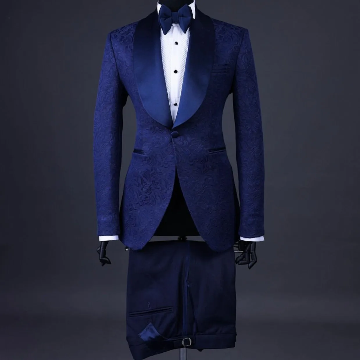 Blau Dobby Hochzeit Smoking Bräutigam Tragen Herren Anzüge Slim Fit Schal Revers Prom BestMan Trauzeugen Blazer Jacke Hosen